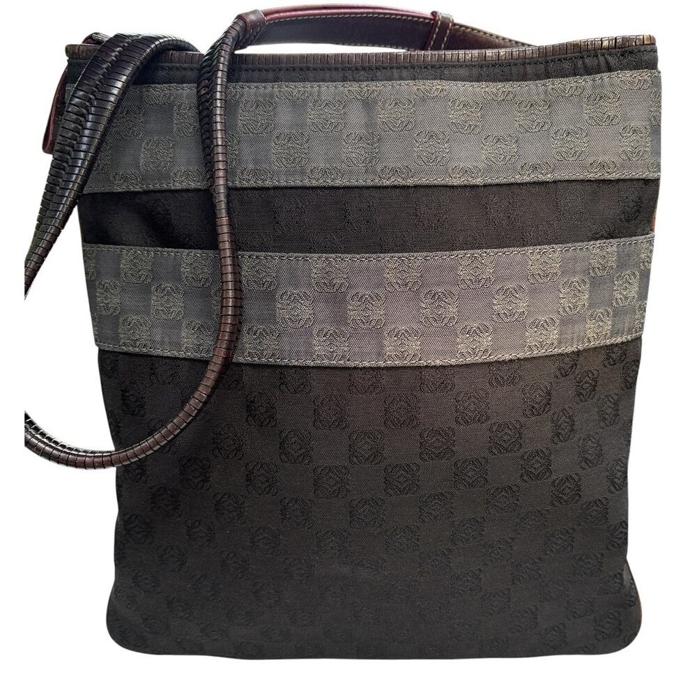 Loewe Anagram Jacquard Canvas Crossbody Bag Black Gray Braided Strap